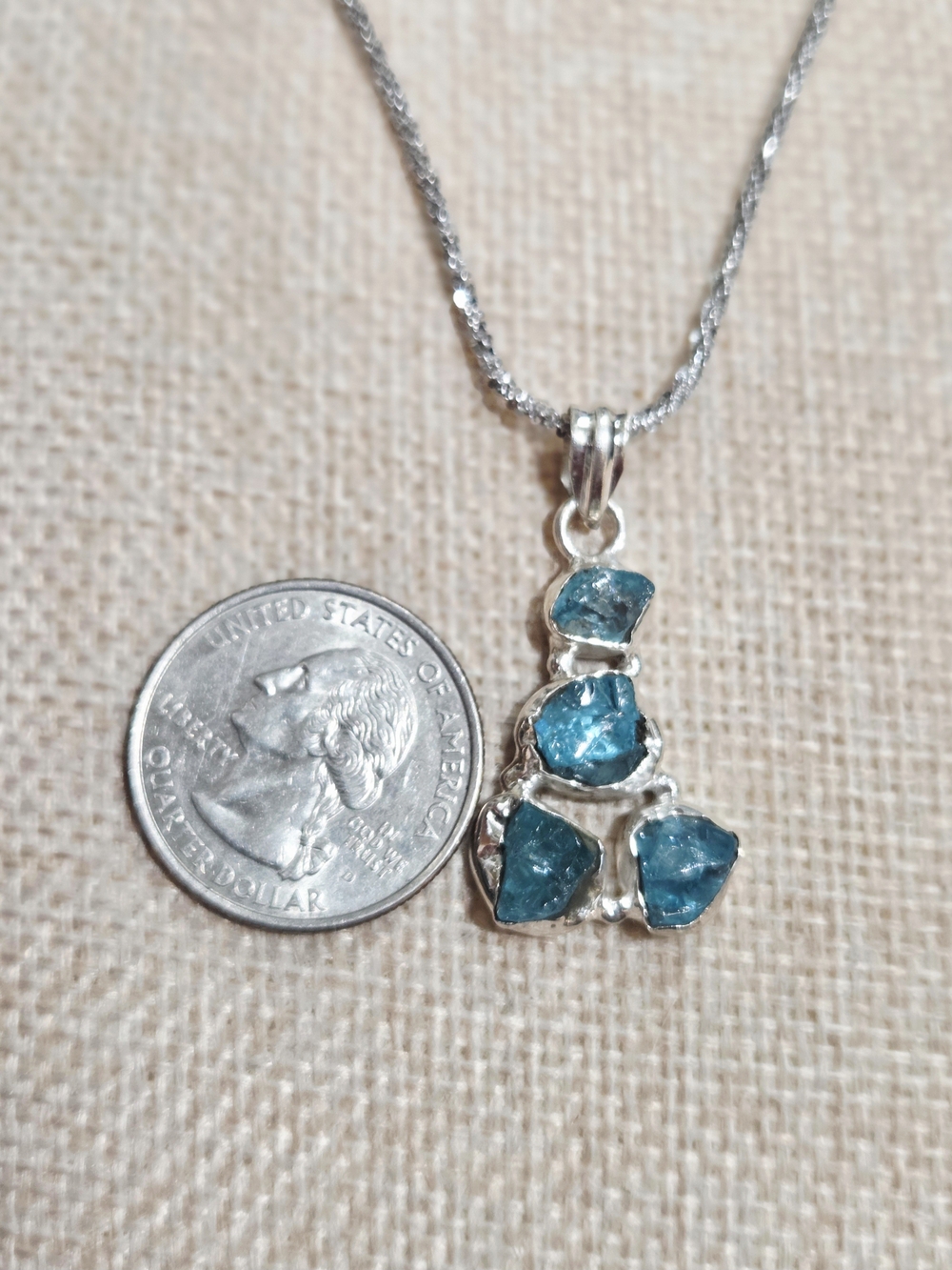 Sterling Silver Blue Topaz Rough Stone Pendant Necklace - Picture 4 of 4